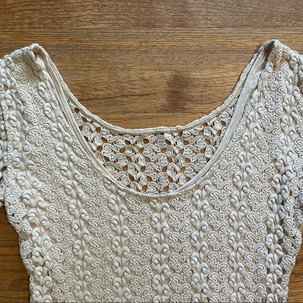 Free People Rosehip Mink Nude Knit Crochet Bell Sleeve Top S